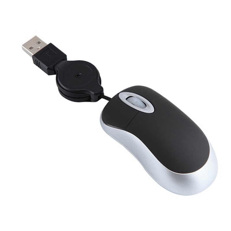2PCS Mini USB Wired Mouse Retractable Cable Tiny Small Mouse