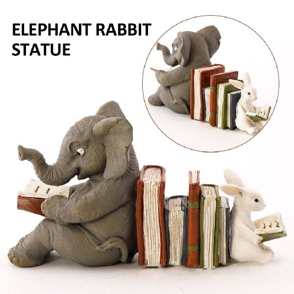 速发Elephant And Rabbit Reading Statue Ornament Resin Craft 3C数码配件 手机防尘塞 原图主图