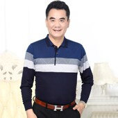 中年男士 毛衣爸爸装 长袖 薄款 春秋款 翻领t恤宽松大码 毛衫 针织衫
