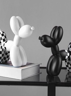 北欧现代创意棋盘格狗轻奢树脂高级感桌面客厅电视柜装饰可爱摆件