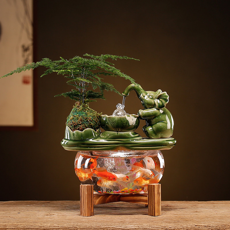 循环流水生财玻璃鱼缸家居客厅电视柜装饰办公室招财摆件开业礼品,家居饰品,流水摆件,淘宝优惠券,粉丝福利购,淘宝优惠卷