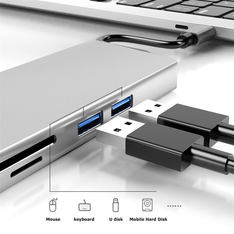 8 in 1 USfB C Hub Type C to 5Gbps 2xUSB3.0 4K HDMI VGA RJ45