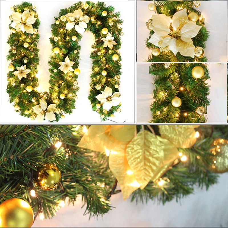 9ft Christmas Garland with LED String Lights Xmas Tree Hangi