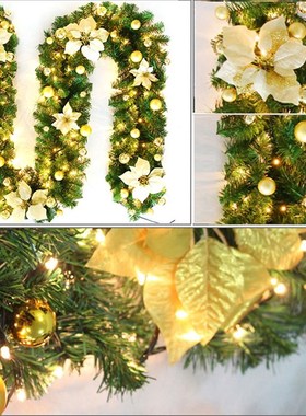 9ft Christmas Garland with LED String Lights Xmas Tree Hangi