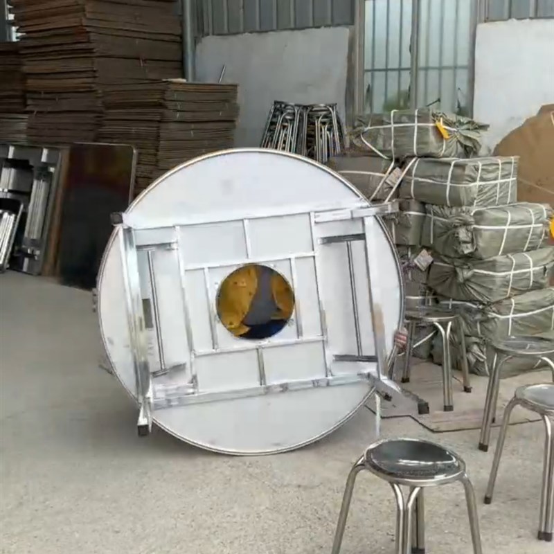 一体内折叠不锈钢火锅q圆桌新型吃饭桌子简约工作台连身圆形餐桌