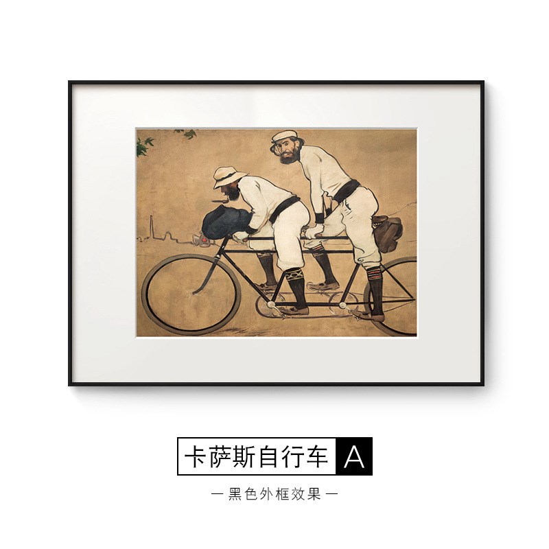 卡萨斯自行车装饰画复古怀旧书房办公室海报壁画人物卡纸桌面摆画