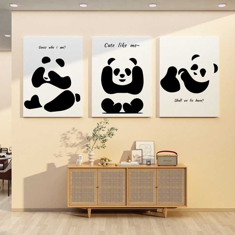 可爱熊猫电视背景墙贴餐桌贴纸卧室餐厅墙面装饰墙贴客厅沙发玄关,家居饰品,文化墙贴,淘宝优惠券,粉丝福利购,淘宝优惠卷