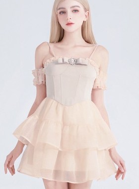 厂家First Date原创设计公主蓬蓬F粉连衣裙荷叶边进口薄纱生日仙