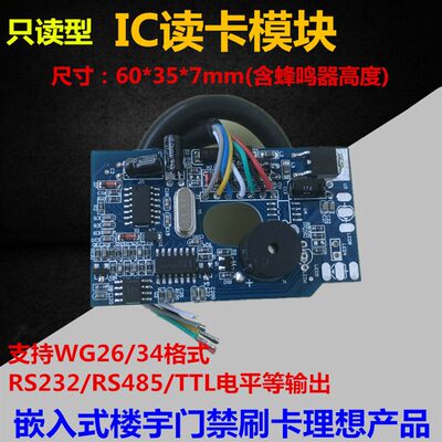 IC读头/IC读卡模块/RS232刷卡模块/RS485读卡器/WG26门禁感应读头