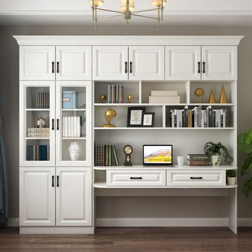 电脑台式桌学生简易实木书桌书架一体卓卧室桌子写字台家用办公桌