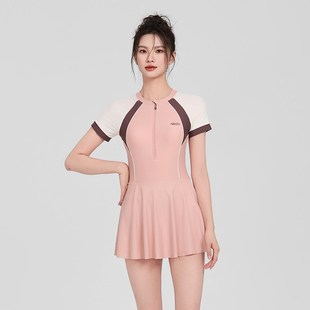连体泳衣女保守高级感2025新款 显F瘦遮肚游泳馆裙式 平角游泳装