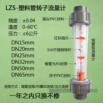 速发金泰塑料管流量计PVC转子流量计DN15/20/25/32/50/65液体水管