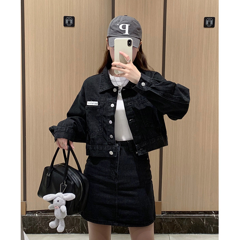 现货今年流行漂亮k套装裙美式复古短款牛仔外套女秋季包臀半身裙