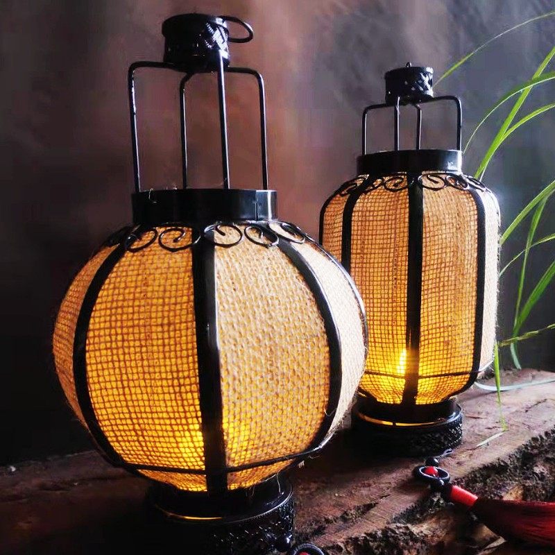 中国风复古麻布手提灯笼汉服古y装拍摄道具灯舞蹈装饰古风铁艺宫