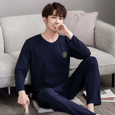 睡衣男士春秋莫代尔棉绸长袖家居服男款秋冬款薄款冰丝加大码套装