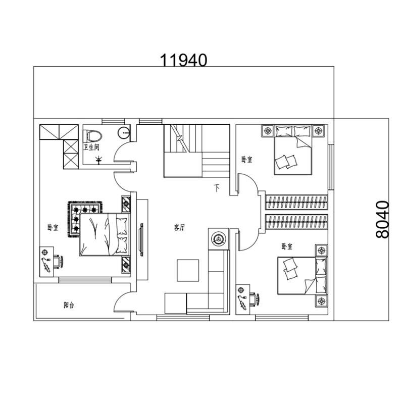 中式二层别墅农村自建房图纸仿古设计建筑结构施工图水电B845