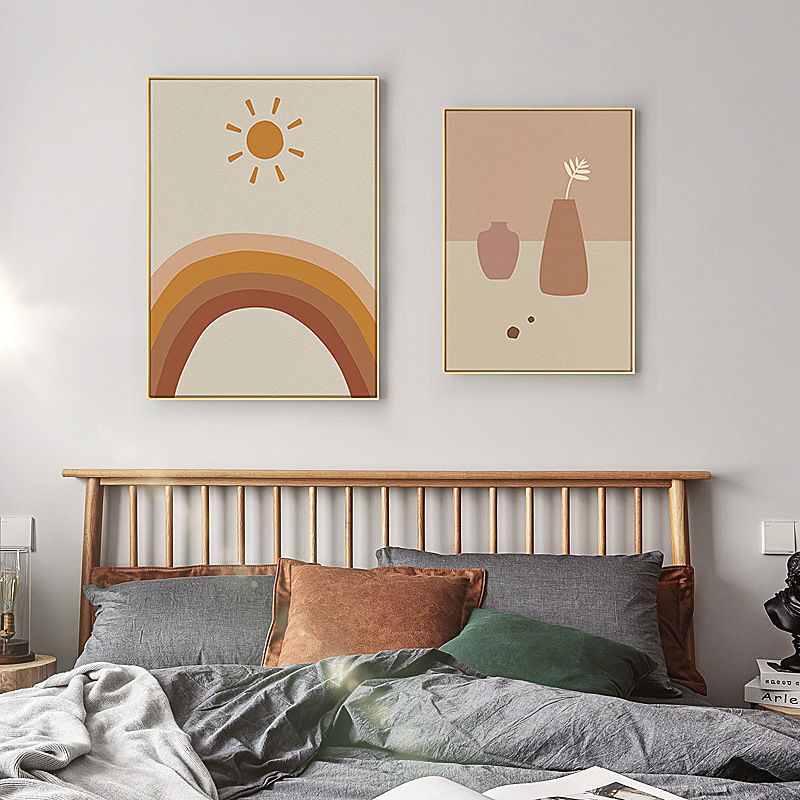 北欧简约莫兰迪色线条色块抽象小众组合客厅装饰画卧室床头文艺画图片