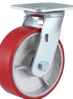 5寸红色重型铁芯PU聚氨酯脚轮4B寸6寸8寸万向轮静音轮边刹脚轮推