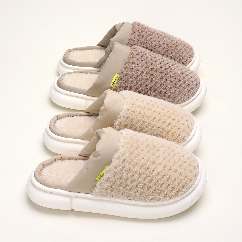 简约秋冬棉拖鞋女冬天情侣室内z家居地板家用防滑耐磨厚底毛绒保