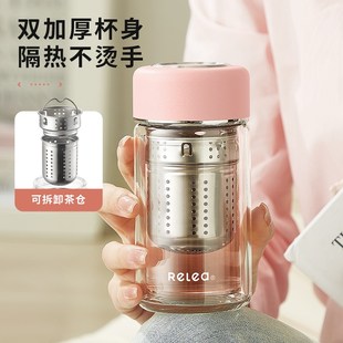 物生物迷你玻璃水杯超小号双层防烫便携小巧可爱泡茶水分离水杯子