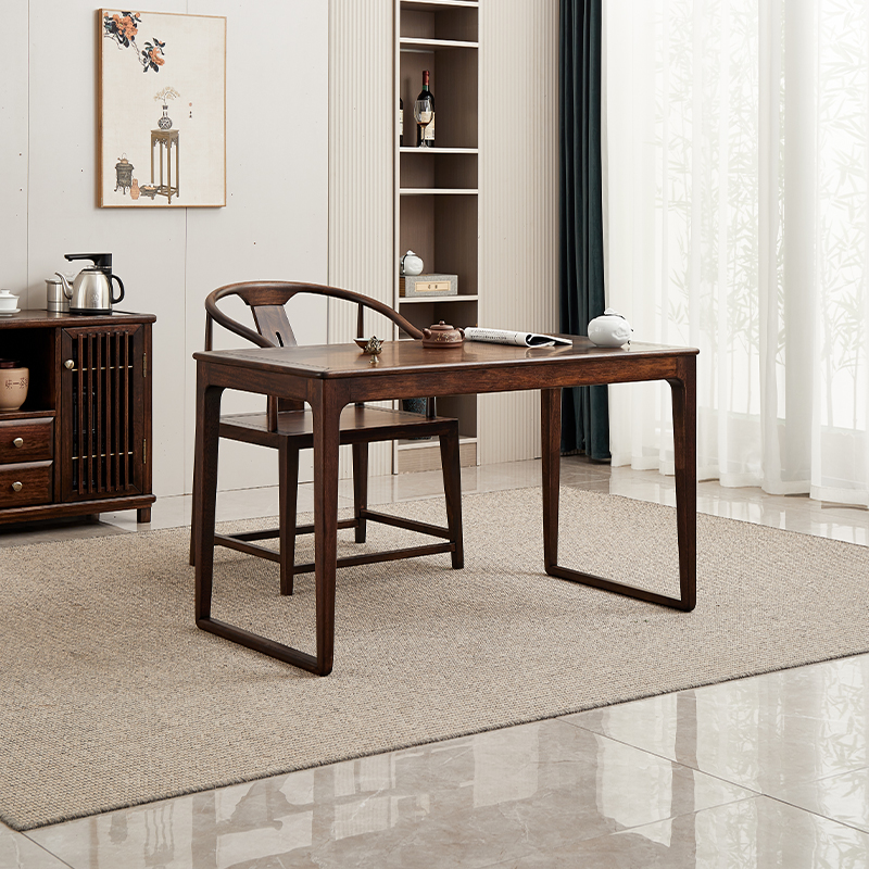 新中式书桌实木阳台小茶桌禅意干泡茶台乌金木家用客餐厅小桌画案