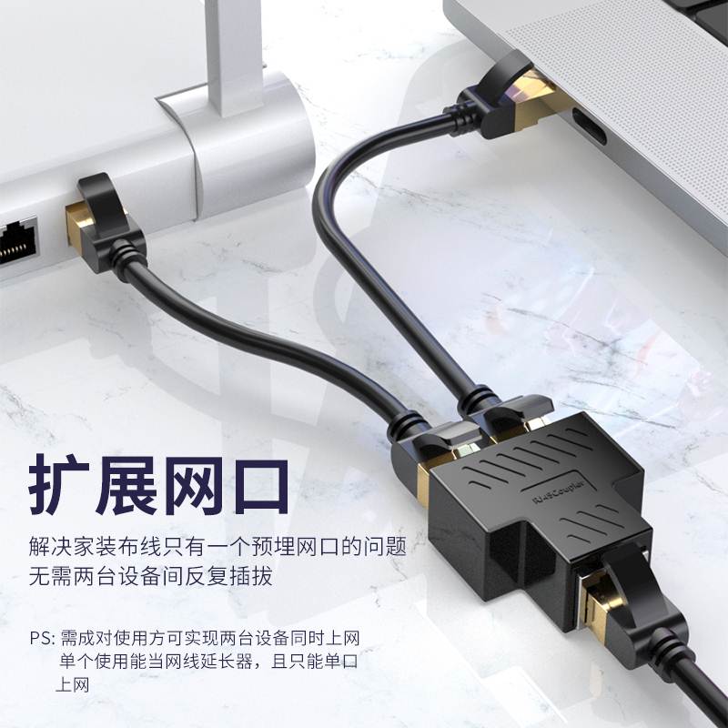 裕合联一拖二千兆网线分线器一分二同时上网水晶头转接宽带对接1