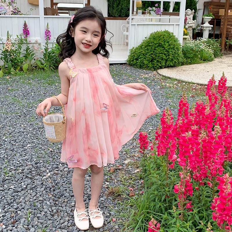 小众高货女童夏装连衣裙洋气女宝宝小儿童吊带露肩公主裙子夏季女