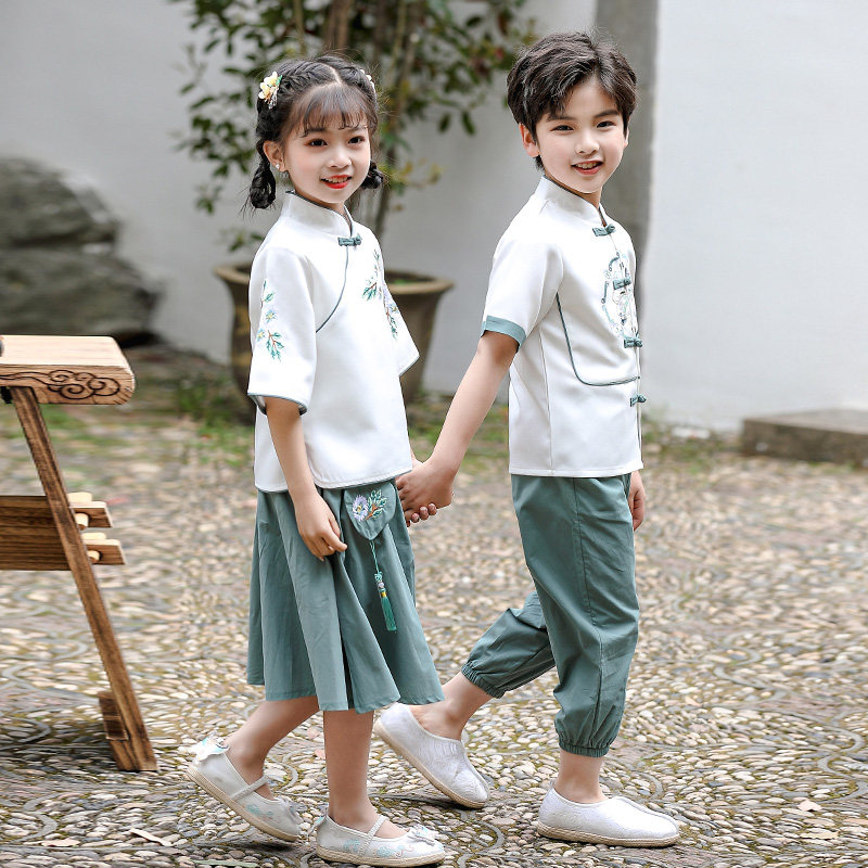 工厂销儿童汉服夏装女童民国w风班服男童国学唐装小学生舞蹈园服