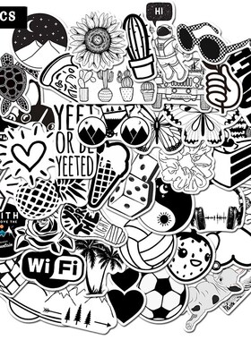 50pcs Black and White Cool DIY Stickers For Skateboard Lapt
