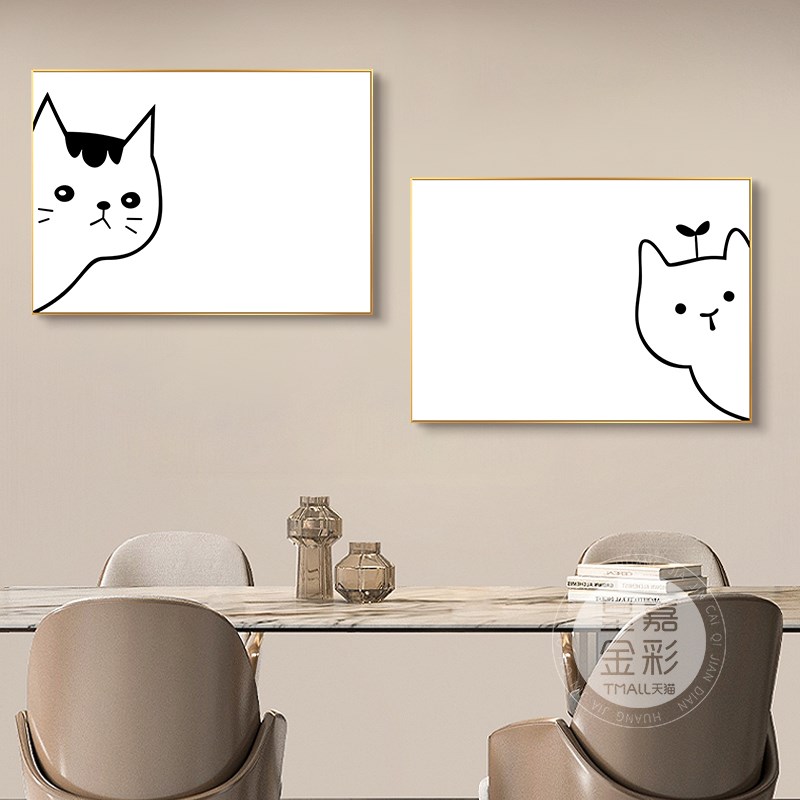 猫咪电表箱装饰画现代简约弱电源配电箱极简创意多媒体盒遮挡挂画图片