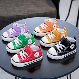 宝宝帆布鞋高筒1-3岁2春秋软底男宝鞋子防滑女宝宝板鞋小童布鞋潮