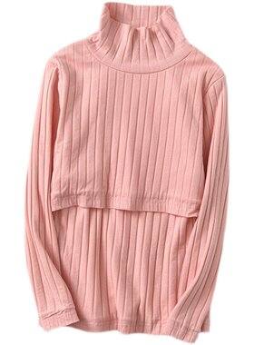高领产后哺乳上衣加绒加厚秋冬喂奶月子服套装孕妇怀孕期秋衣保暖