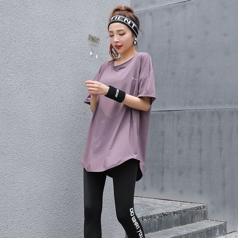 速发跑步运动服套装女夏季健身服中长新款大码胖mm宽松速干短袖瑜