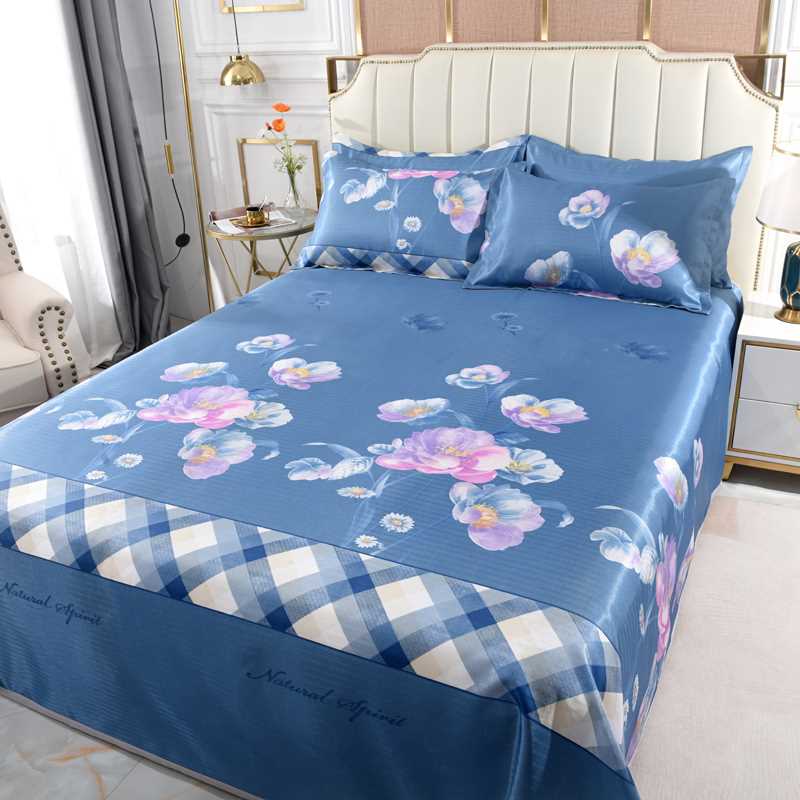 2022 冰丝席三件套夏季凉席可水洗D床单款席子1 5 1 8 2米床