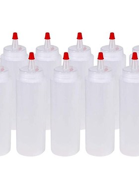 10 Packs of 8 Oz Plastic Squeeze Bottles with Red Tip Caps S
