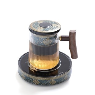 加热茶杯茶水分离玻璃杯带盖带过滤陶瓷内胆办公室泡茶杯恒温水杯