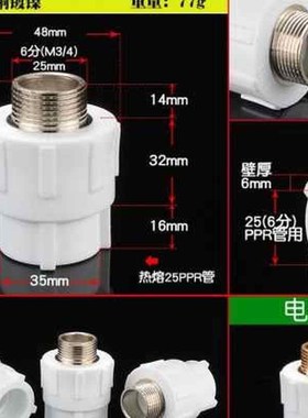家装20PPR外丝直接64分水管配h件253240506375外牙接头管件