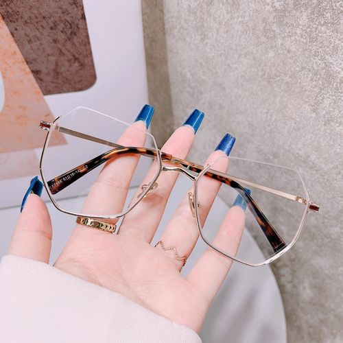 2024网红下半框黑框茶色防蓝光可配近视眼镜墨镜女大脸显瘦眼镜潮