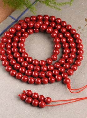 天然原矿朱砂紫砂108颗佛珠手串多圈手链时尚男女本命年手镯珠子