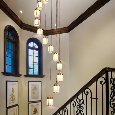 楼梯灯长吊灯中式新中式旋转复式楼全铜灯美式跃层创个性多层楼道