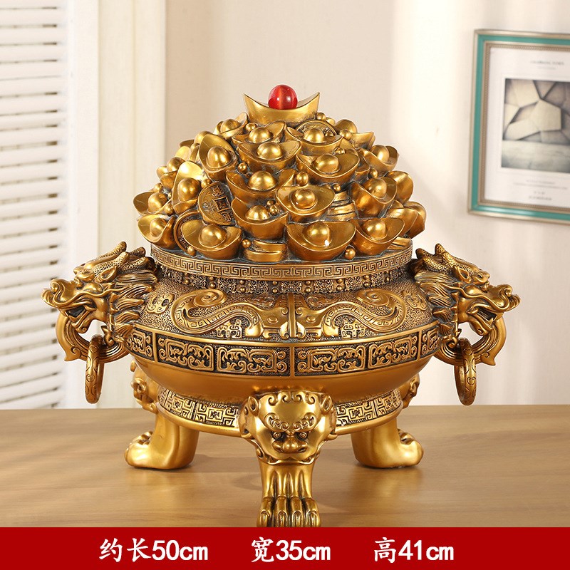 现货金色聚宝盆摆件 招财进宝树脂工艺品 店铺开业装饰摆件批