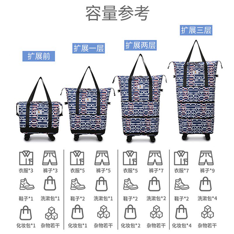 带滑轮万向轮旅行包女手提超大容量轻便折叠拉杆行李包购物行李袋