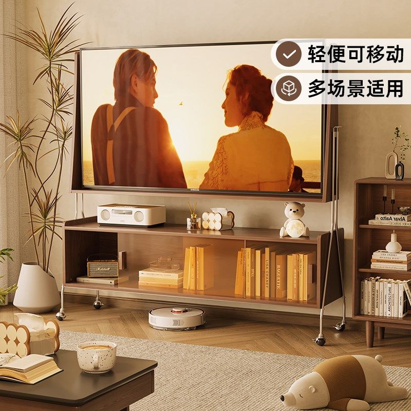 实木可移动电视柜客厅家用小户型带轮现代简约落地收纳储物柜支架