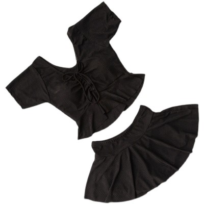 女分体漏背20h21新款遮肚显瘦保守纯色平角小清新沙滩泡温泉泳衣