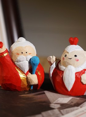 《月老送祝福》手工木雕小摆件可爱桌面装饰品创意交桃花生日礼物