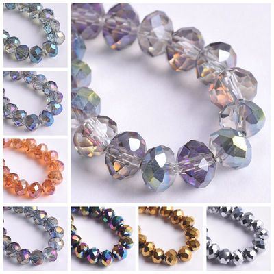 速发Plated Colorful Rondelle Faceted Crystal Glass 3mm 4mm 6