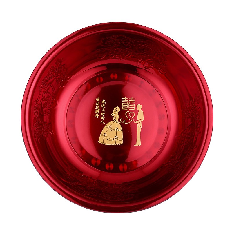 女方陪嫁结婚脸盆新娘嫁妆搪瓷喜盆加厚不锈钢卡通红盆婚庆用品
