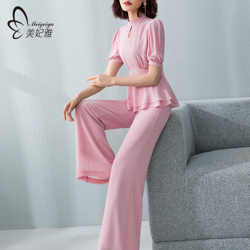 雪纺套装女夏装2021新款减龄气质女神范衣服洋气时U尚阔腿裤两件