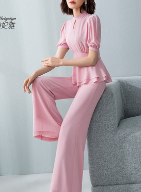 雪纺套装女夏装2021新款减龄气质女神范衣服洋气时U尚阔腿裤两件