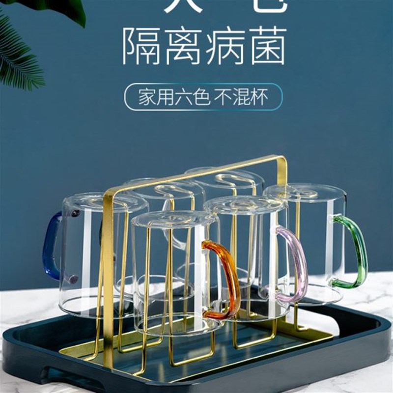 玻璃杯家用耐热带把m喝水杯子茶杯耐高温水杯家庭客厅待客彩色套
